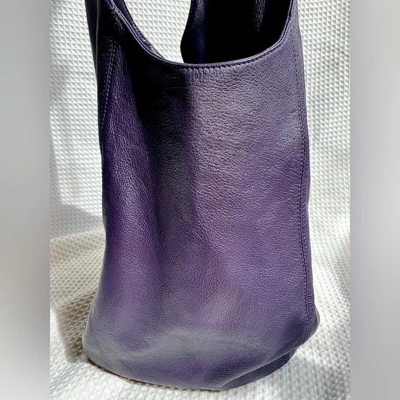 Halston Heritage Leather Tote XL oversized Bag eggplant purple slouchy hobo - Picture 10 of 12